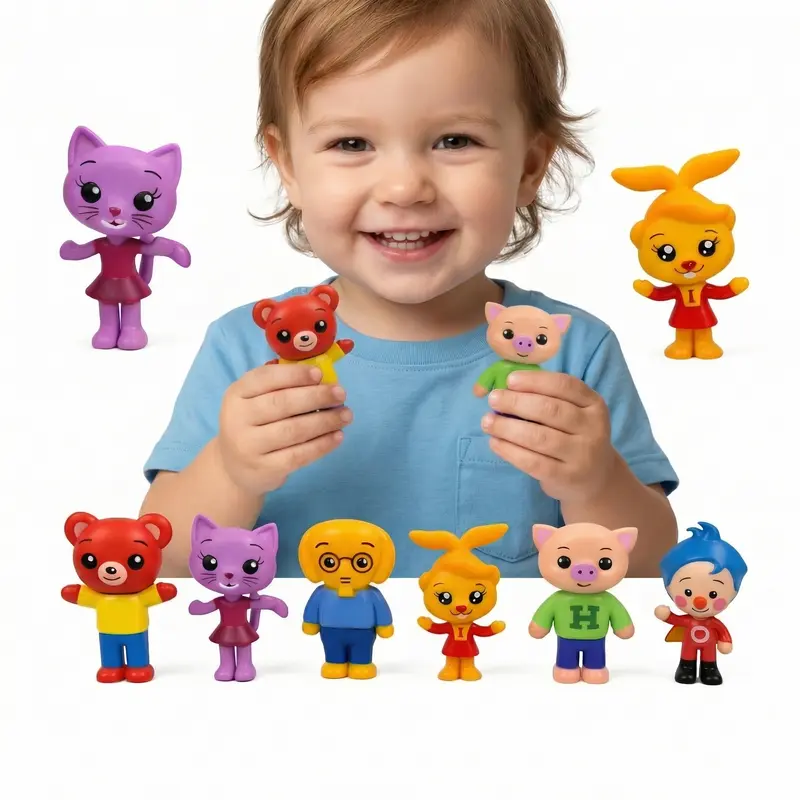 Mix & Match 6-Pcs Soft Vinyl Collectible Figure Set - Clown & Animal Friends, PVC-Free Unisex Dolls, Toddlers Ages 0-12 Kids Birthday Party Favors, Toy Accessories, Decorations