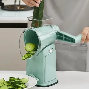 5-in-1 Rotary Cheese Grater & Vegetable Chopper with Suction Base,Stainless Steel Blades & Safety Handle - for Cheese, Vegetables, Fruits, and Shredding Chicken