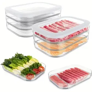4/5 Piece Stackable Food Storage Boxes, Refrigerator Organizer, Meat Preservation Box, Leak-Proof Design, Reusable for Freezer, Cheese, Beef Rolls, Shrimp, Produce Storage Containers, Stackable Storage Containers