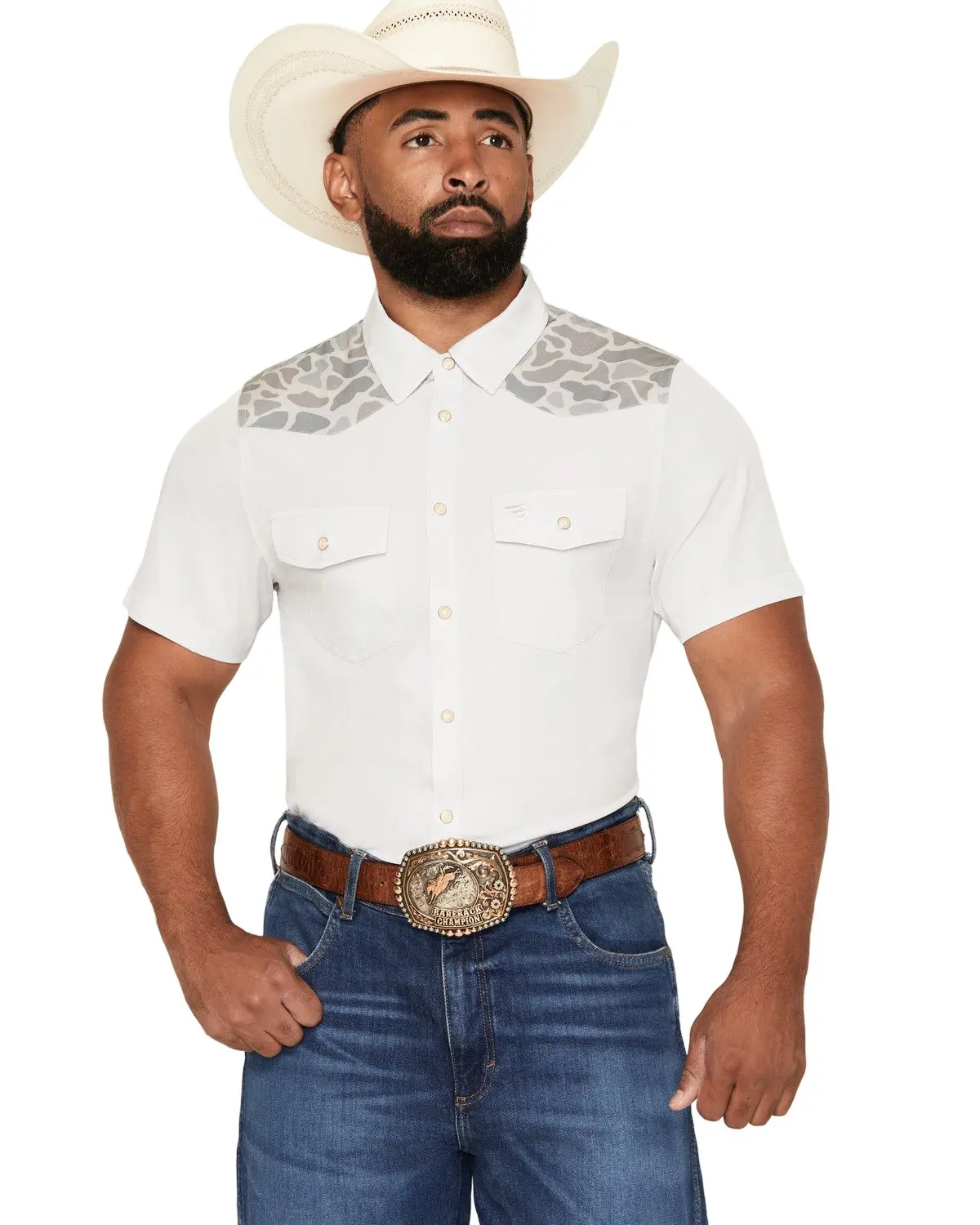 Burlebo Men's Men'S Camo Color Block Short Sleeve Snap Performance - Pws-Brdszn