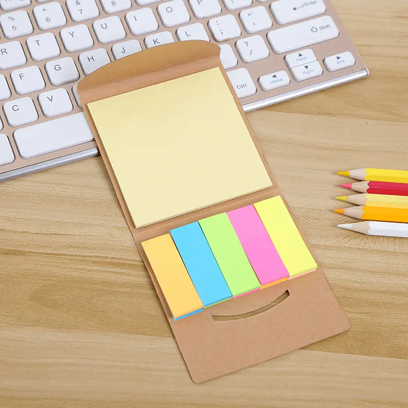 Kraft Paper Folded Memo Pad, Large Sticky Notes + Five Color Strips ...