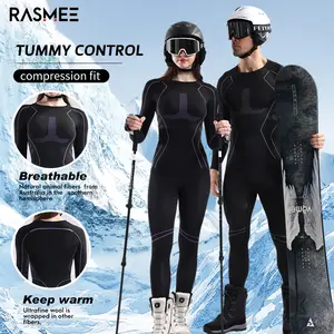 RASME Unisex Quick-Dry Ski Base Layer Set in Blue Grey & Purple Breathable Moisture-Wicking Compression Fit for Skiing