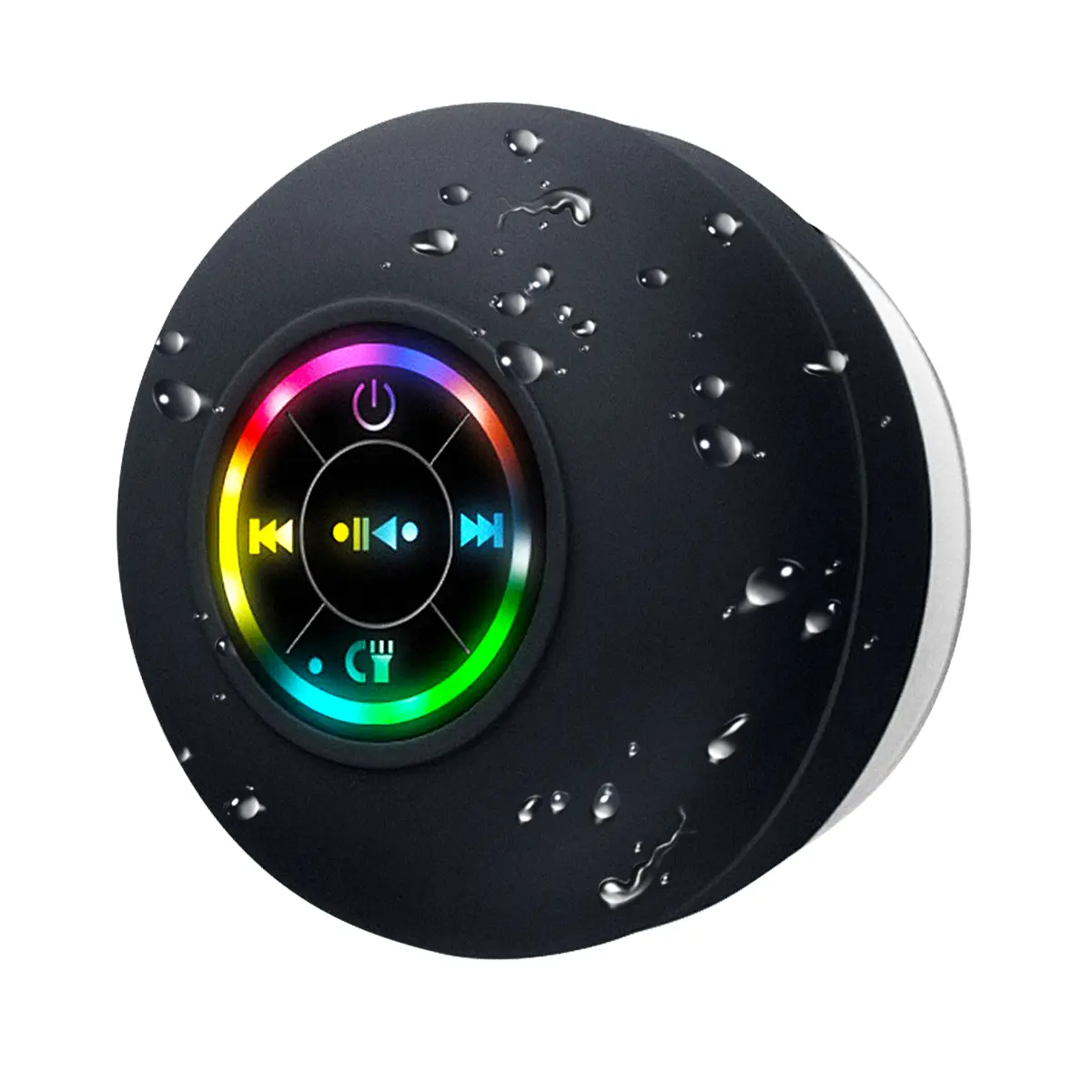 Portable Waterproof Bluetooth Speaker - Wireless, Suction Cup, LED Lights, Rechargeable Battery Powered, Hands-Free Audio, Bathroom Gadget - for Home, Smartphones or Tablets (Black), Portable Waterproof Speakers