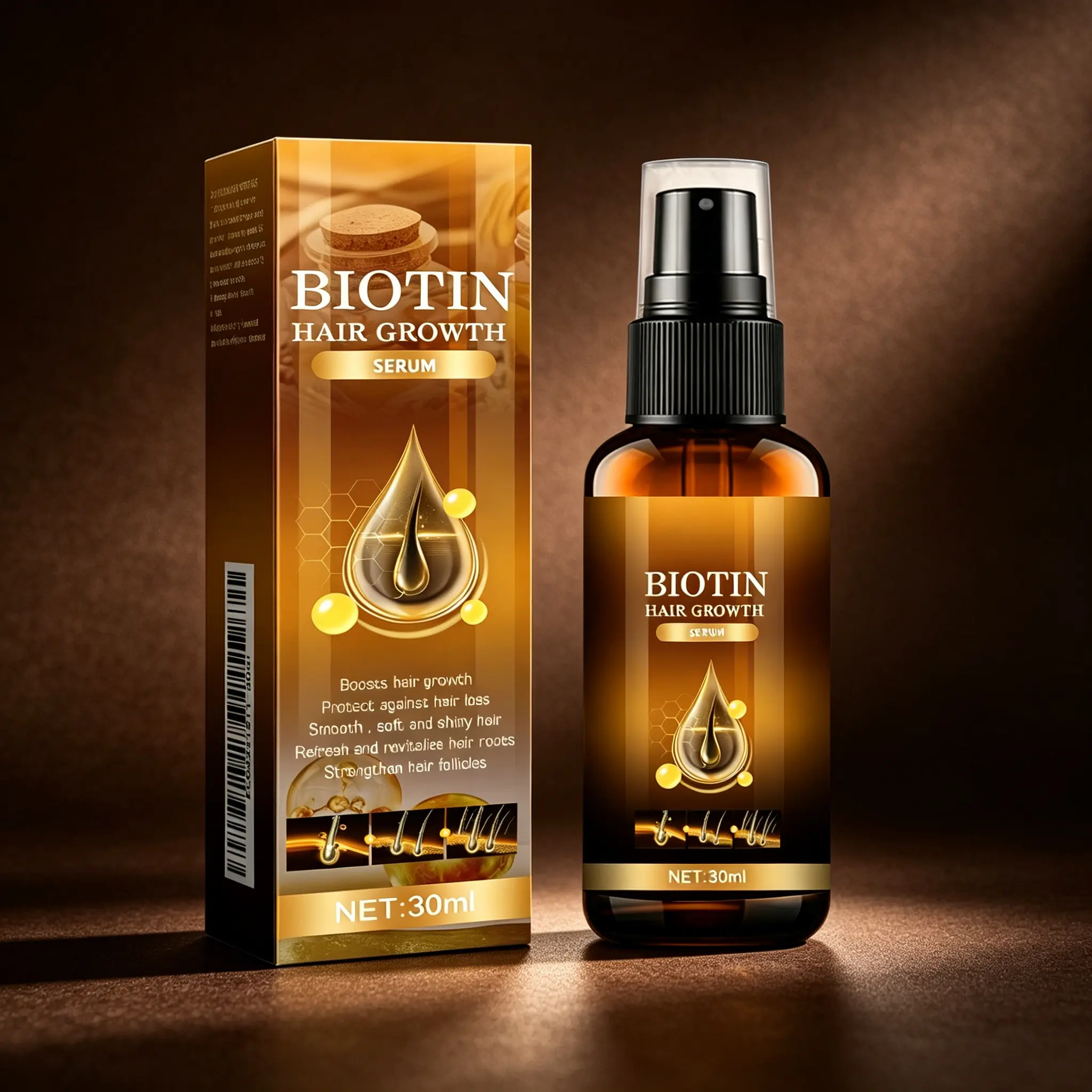 Biotin Hair Growth Serum 30ml – Boosts Hair Growth & Protects Against Hair Loss – Strengthens Hair Follicles – Smooth, Soft & Shiny Hair – Revitalizes Hair Roots – Daily Hair Care