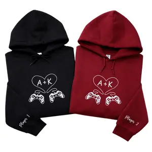 Custom Embroidered Gamer Couple Hoodies With Initials – Matching Hoodie Gift for Couples Valentine Anniversary Birthday, Valentine Gift