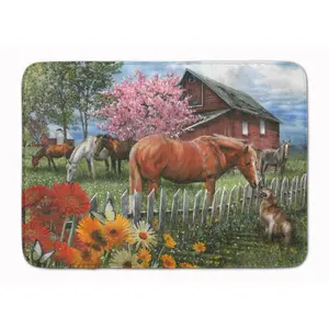 212 MAIN Horses Chatting with The Neighbors Machine Washable Memory Foam Mat, Decorative Rugs, Farmhouse Kitchen Rug