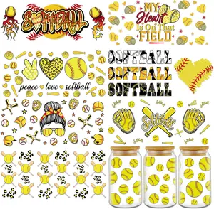 UV DTF Cup Wrap - 8 Sheets Softball UV DTF Cup Wraps for 16 oz  UV DTF Wraps  DIY Personalized Uvdtf Cup Wraps for Glass Cups  Crafts