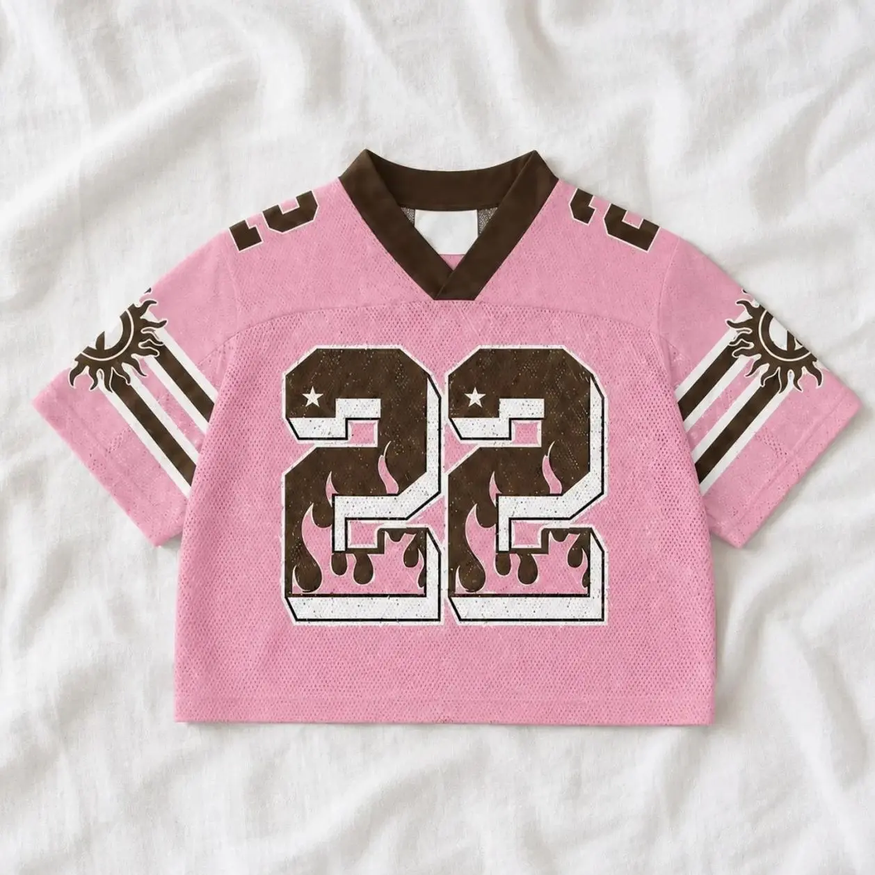 Custom Pink Crop Football Jersey, Personalized Name Number 23 Shirt, Pink Brown Game Day Crop Top, Flame Graphic Jersey Gift