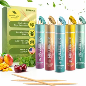 Mullein Pix, Extra Thick Boosting Flavored Toothpicks with Mullein Leaf – Natural Smoking Alternative – Lung Cleanse Support – Nicotine Free – 5 Flavor Kosher Vegan, Variety Pack, Proudly Made In USA