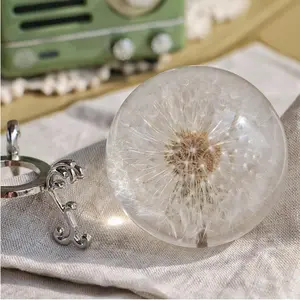 Real 60mm Dandelion Paperweight, Dandelion Resin Crystal Ball with Stand, Office Desktop Home Decor Gift for Dad,Mom,Teacher, Birthday, Wedding Valentine's Mother's Father's Day Gifts