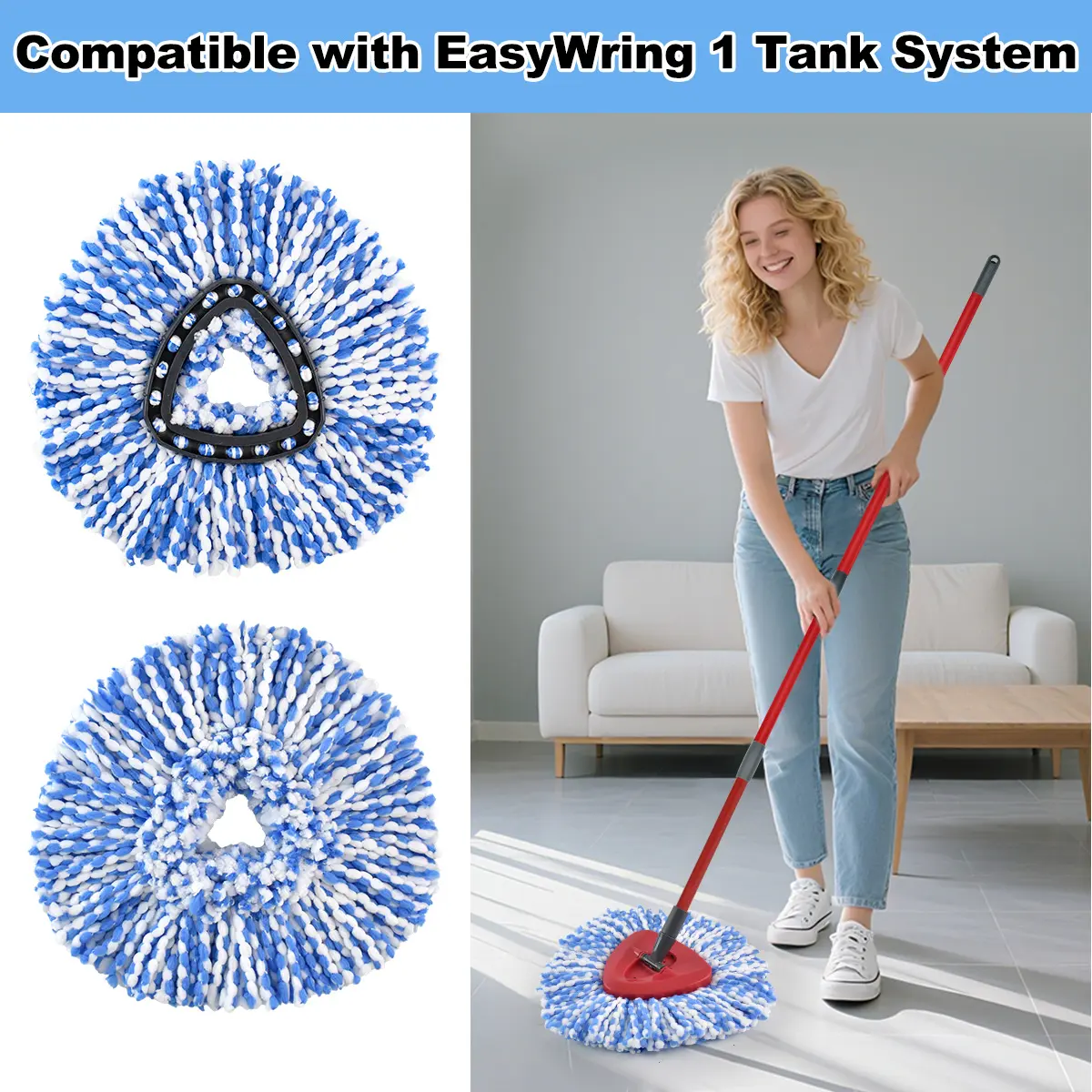 1/2/3pcs Microfiber Spin Mop Replacement Heads, Microfiber Mop Refills, Spin Mop Refill, Compatible with Vileda/o-Cedar Easywring 1 Tank System, Easy Installation, High Efficiency Cleaning, Kitchen Bathroom Cleaning Accessories