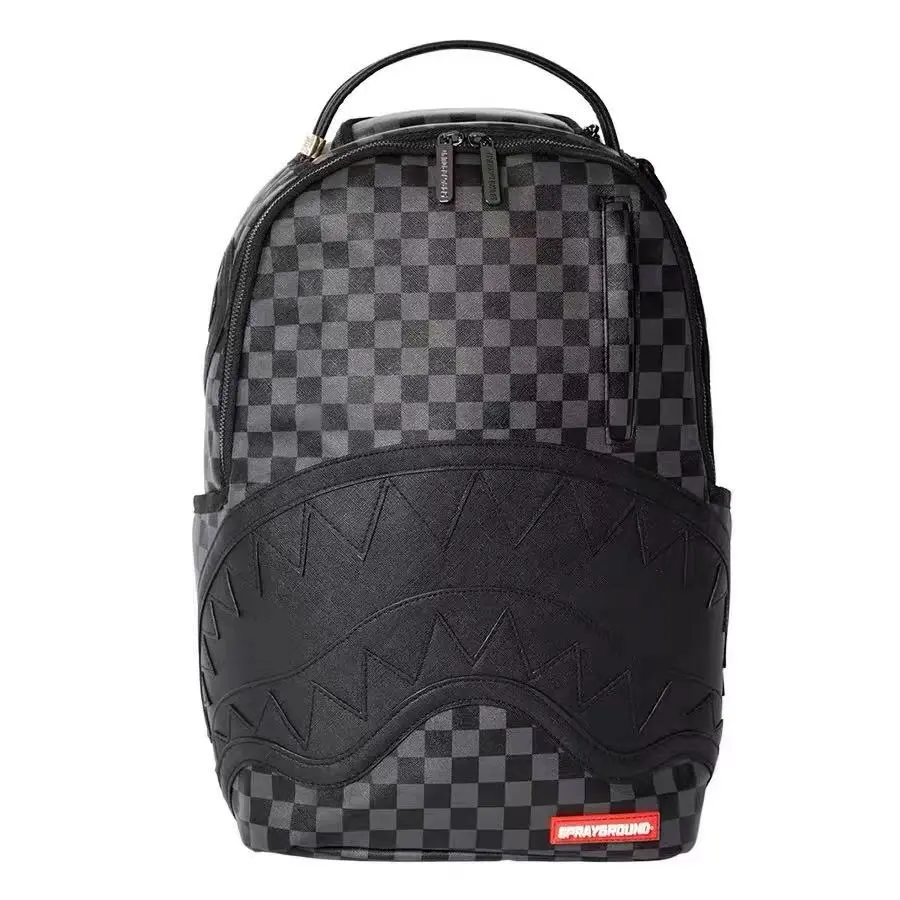 Sprayground Chessboard Shark-Mouth Backpack, Stylish Daypack for Men, Spacious Durable School Travel Gym Bag, Unique Urban Streetwear Accessory