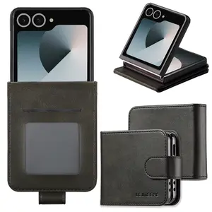 for Samsung Galaxy Z Flip 7/6/5/4/3 Smartphone Case Leather Wallet, Z Flip 7 Wallet case with Hinge Protection Card Slots PU Leather Card Holder Rugged Non-Slip Shockproof Full Body Drop Protector Back case for Man Woman Cellphone Casing