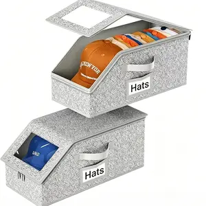 Stackable Baseball Cap Storage Box, Durable Cardboard Organizer. Holds up to 24 hats, dust-proof and anti-deformation. Great for closet and wardrobe, keeps your space neat and tidy.