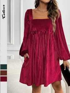 Christmas Dress for Women, Elegant Fitted Design, Backless Square Neckline, Velvet Material, Perfect for Daily Wear, Spring & Fall Season