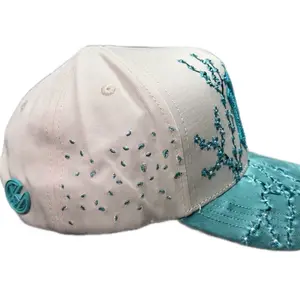 Hat New York Beige green Flowers crystal edition