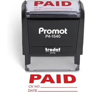 Promot Paid Stamp Self Inking Stamp - Paid Stamp for Office, Accounts Payable Stamp w/Check Number and Date - Rubber Stamps for Retail Use, Red Ink Stamp, Self Inking Stamp for Business Supplies