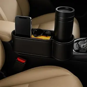 Leather Car Seat Gap Organizer with Cup Holder – Premium, Secure Fit & Extra Storage