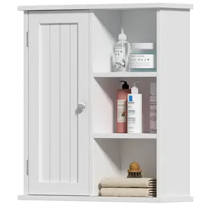 Bathroom Wall Cabinet, Medicine Cabinet with Door and 3 Open Shelves, Wall Mounted Storage Organizer for Bathroom, Kitchen, Living Room