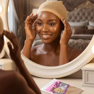 5 pc Stretchable Nylon Stocking Wig Caps for Women & Men - Light Beige, Breathable & Comfortable Hair Net for Secure Fit, Natural Look for Everyday Use, Versatile Hair Accessory, Sleek Hair Net, Secure Fit Stretchy Nylon Stocking Caps for Wigs