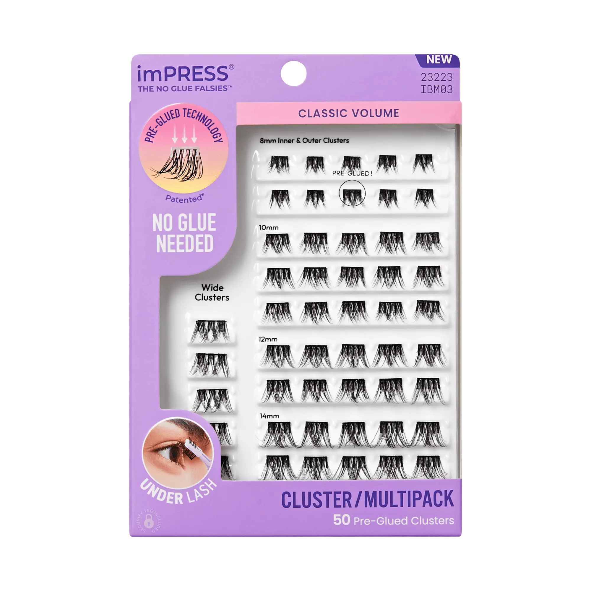 Impress Falsies Pre-Glued False Eyelashes Multipack - Classic Volume | 50 Lash Clusters, 8mm-14mm