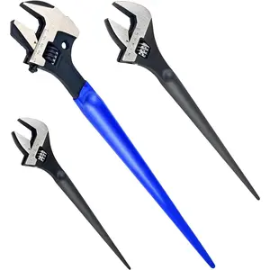 3-Piece Adjustable Wrench Set (10/12/16 Inch), 4-in-1 Adjustable Wrench with Wide Jaw Opening, Black Oxide Finish, Metric/SAE Scales, Cr-V Steel Functions as Plumbing Wrench, Hammer & Pry Bar.