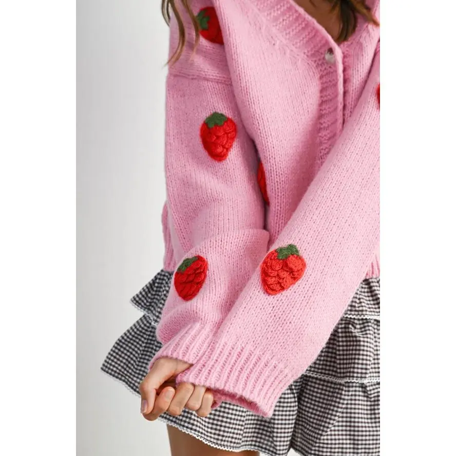 Strawberry Embroidered Cropped Cardigan