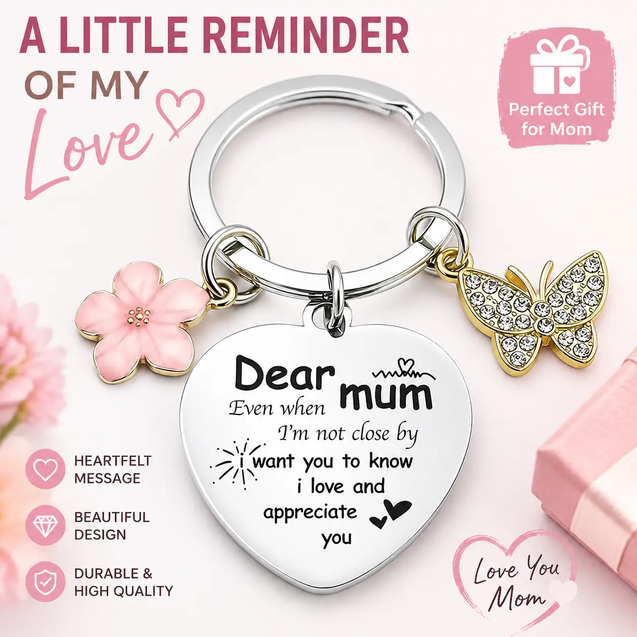 Mom Keychain Gift I Love And Appreciate You Heart Keychain Meaningful Gift For Mom Birthday Mother's Day