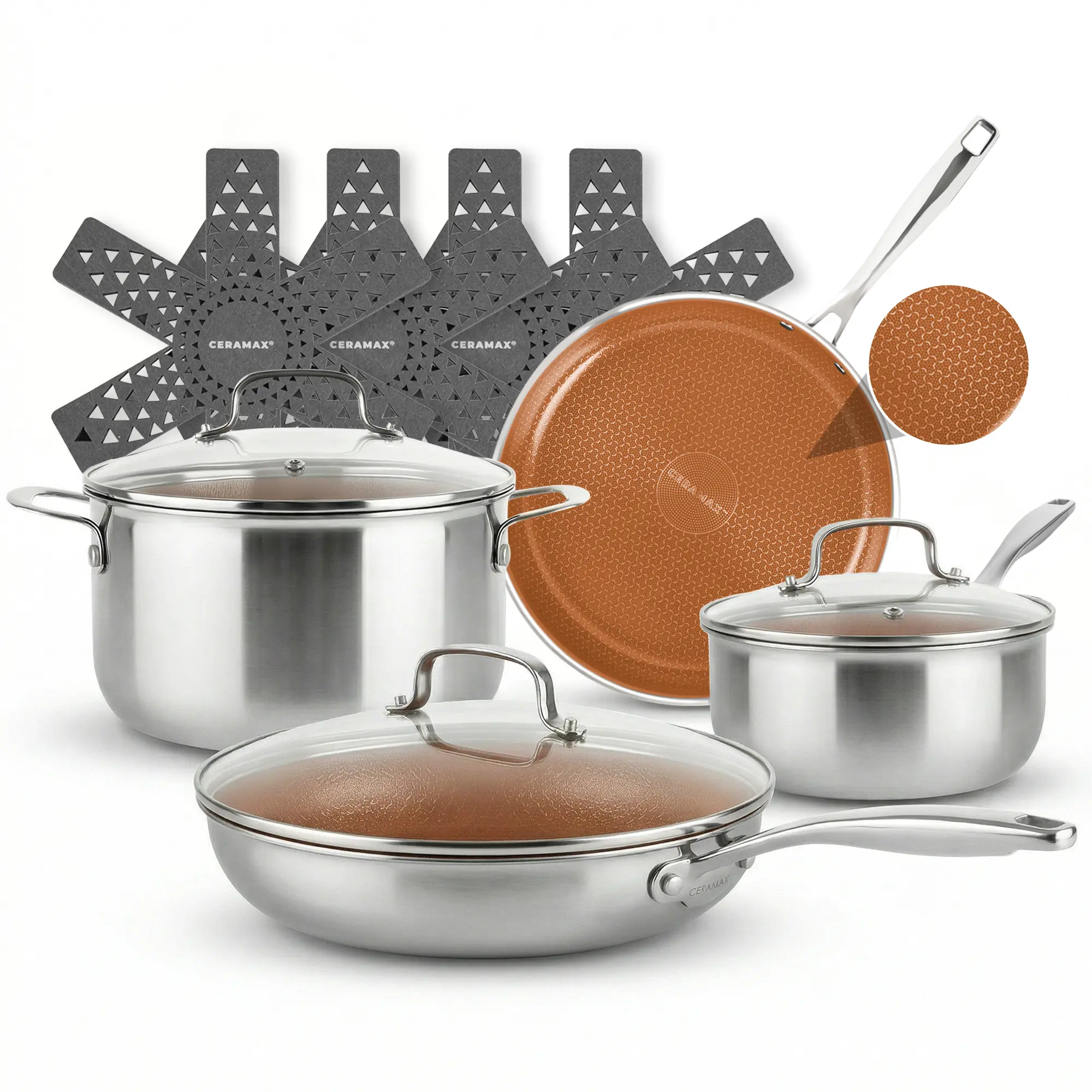 Ceramax Hybrid 12 Piece Tri-Ply Stainless Steel Ceramic Etched Cookware Set