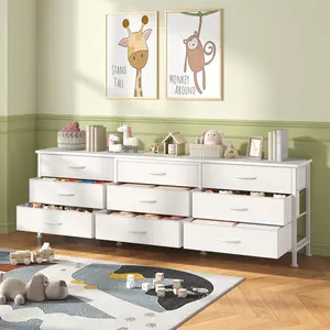 TV Stands for Living Room Furniture with 9 Fabric Drawers, Long Entertainment Center Up to 75 Inch TV, Media Console Table with Storage for Bedroom, Adjustable Feet