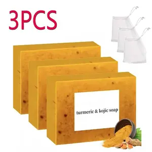 Lemon Turmeric 3pcs Kojic Acid Soap - Gentle Dark Spot Remover for Face Acne Cleanser Cream Cleansing turmeric soap Face Facial Skincare Radiant Comfort