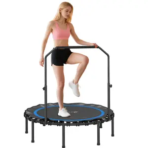 Soozier 48"Rebounder Trampoline for Adults, Foldable Mini Trampoline with Adjustable Handle Bar, Quiet and Safe Bungee Rebounder Jumping Cardio Trainer for Indoor Outdoor Fitness Workout, Blue