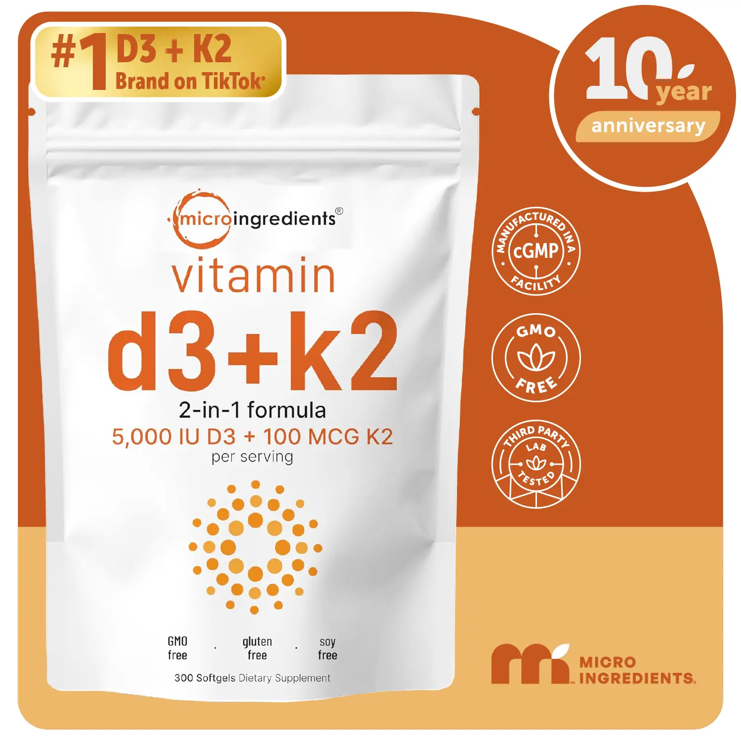 Micro Ingredients Vitamin D3 K2 5000IU Softgels | Infused with Sunflower Seed Oil, Vitamin K2 MK7 + Vitamin D Supplement, Non-GMO, No Gluten Micro Ingredients Vitamin D3 K2 5000IU Softgels | Infused with Sunflower Seed Oil, Vitamin K2 MK7 + Vitamin D Supplement, Non-GMO, No Gluten