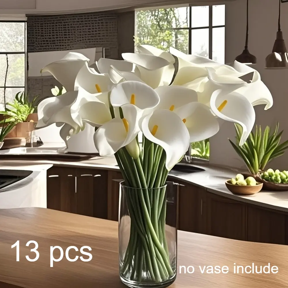 13 pcs Real Touch PU Calla Lilies, Artificial Flower Bouquet, Decorative Flowers, Floral Decor, Flower Decorations, Faux Flowers for Indoor Outdoor Living Room Decor, Ideal for Wedding, Valentine's Day, Mother's Day & Spring Arrangement, No Vase Included