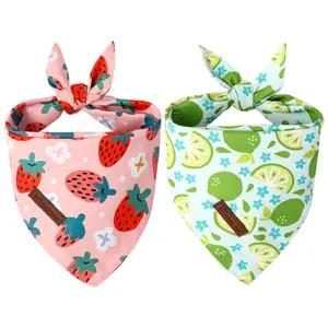UP URARA PUP 2 Pack Summer Dog Bandanas, Reversible Strawberry Puppy Triangle Scarf Bibs - Adjustable Accessory for Small to Large Girl Boy Dogs