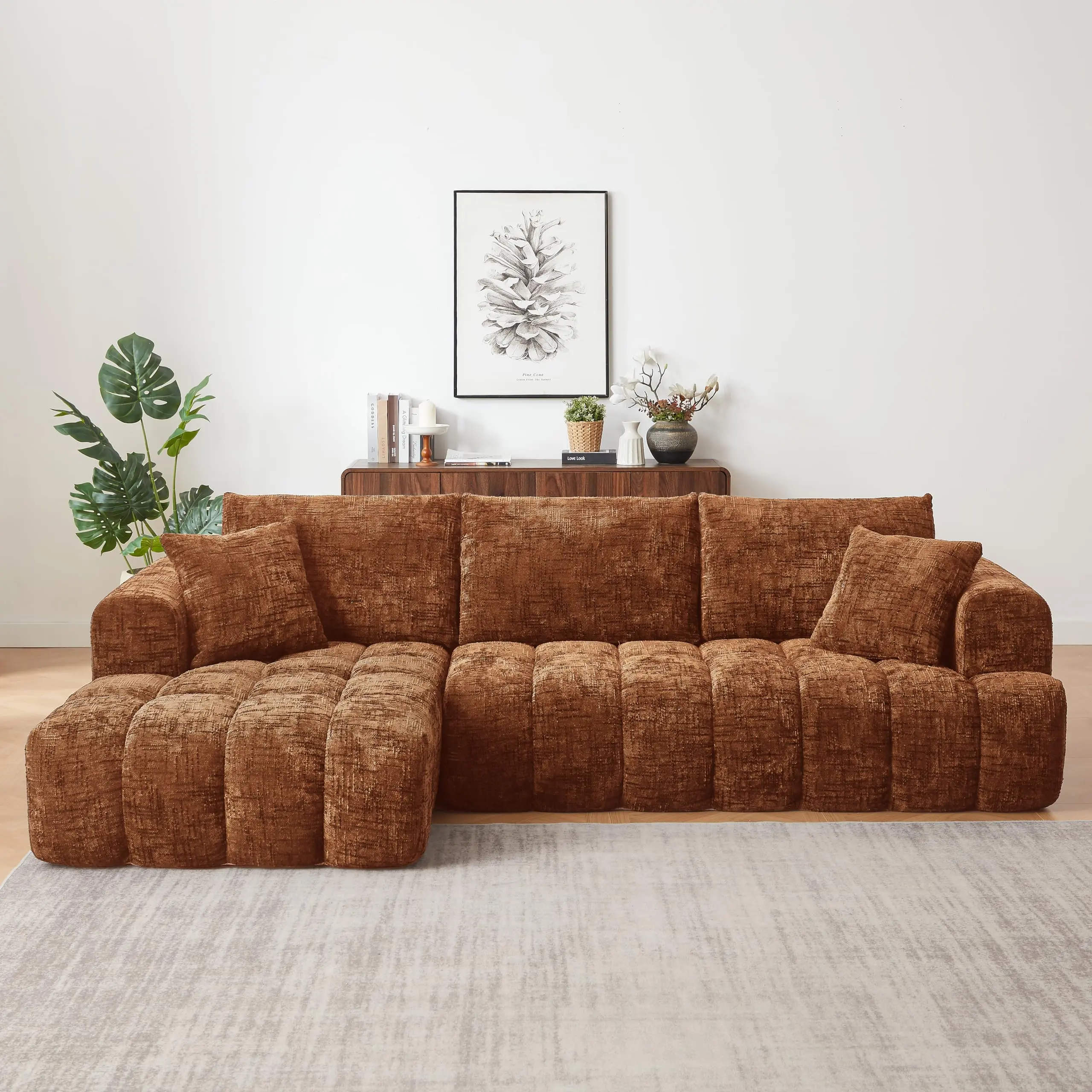 108" Width L-Shape Oversized Modular Sectional Couch - Premium Chenille Fabric Sofas Living Room, No-Assembly Deep-Comfort Sleeper, Minimalist Lounger for Stylish Apartments