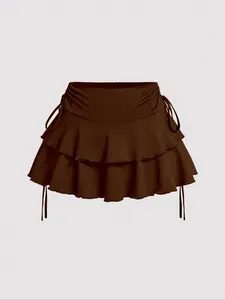 Wave Hem Cake Skirt, Fitted Casual Half-Skirt, Plain Pattern, Short Skirt Length, Women's Fashion, Basic, Perfect for Daily Wear, Womenswear