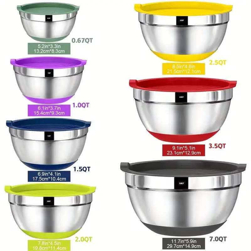 【2026 Upgrade】7PCS Stainless Steel Mixing Bowls Set with Grater Attachments, including 13 functional componentsBPA-free，Nesting Salad Bowls with Non-Slip Base, Kitchen Food Prep Bowls for Mixing, Baking, Cooking and Serving Halloween
