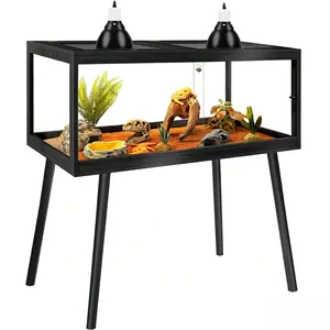 PROLEE Reptile Enclosure with Leg, 82 Gallons Bearded Dragon Tank, Tempered Glass Lizard Tank with Metal Mesh Tops and Lockable Door, Spacious Reptile Habitat for Snake, Lizard