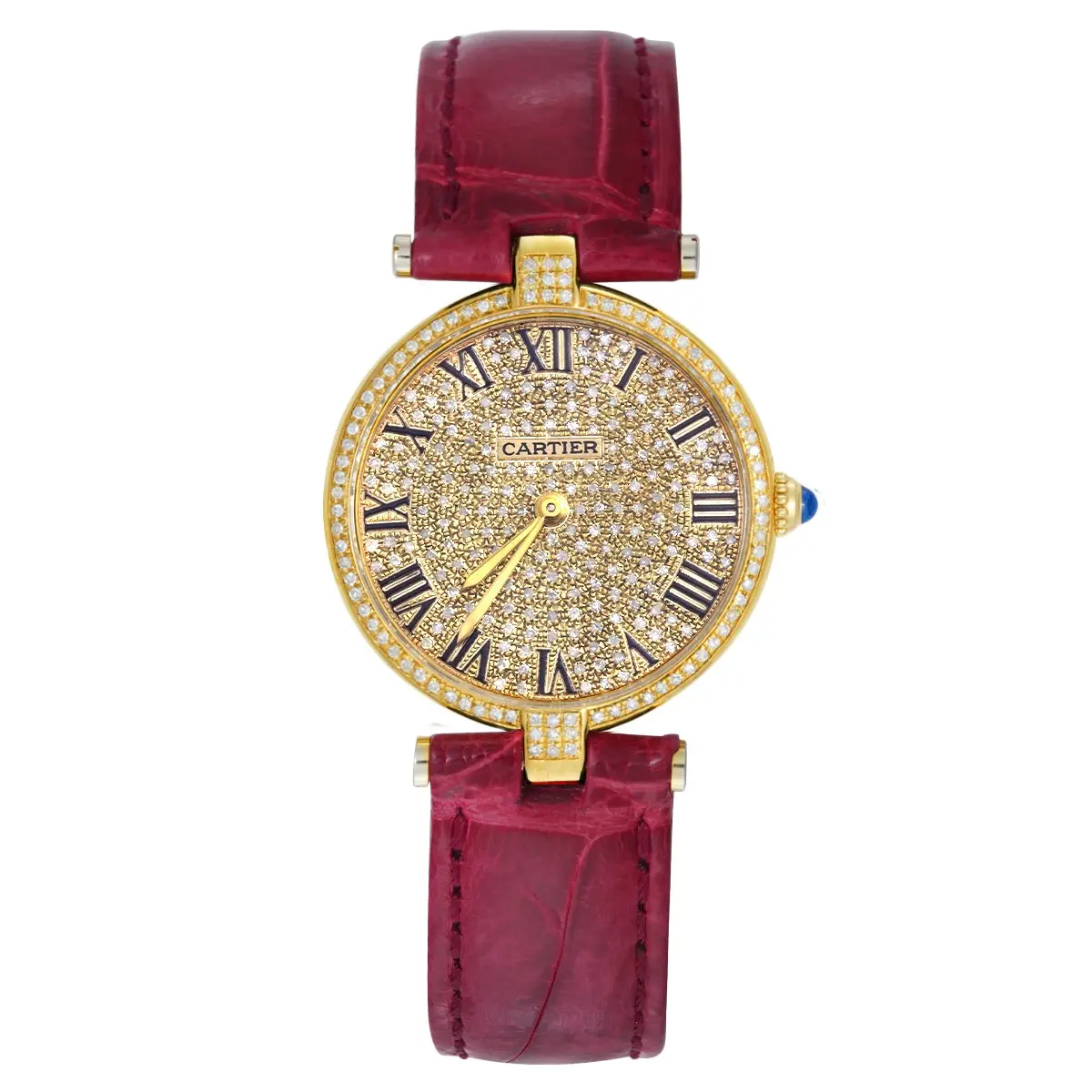 Cartier 24mm 18K Gold Over Silver Quartz Watch with Aftermarket Full-Pavé Diamonds WHT031029
