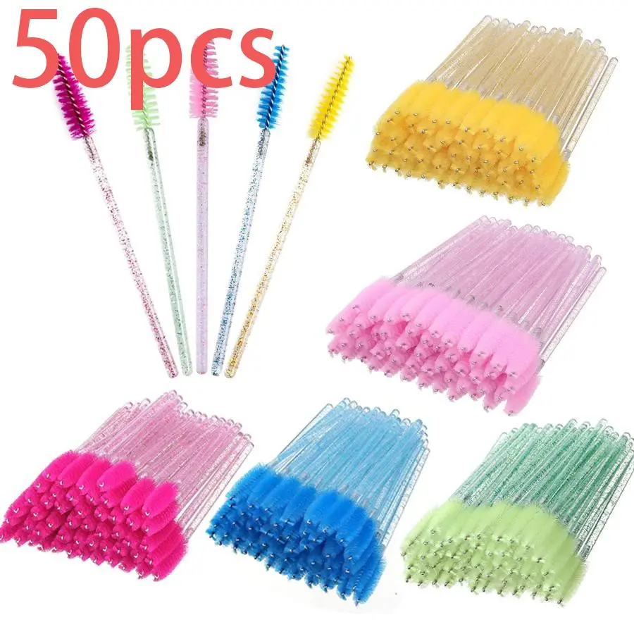 50 Pack Disposable Eyelash Brush Set with Makeup Brushes Kits, Durable and Elastic Beauty Tools, Cosmetic Tools for Eyelash Extension and Application