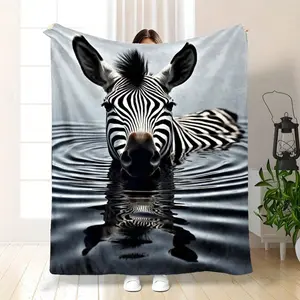 1pc Zebra Print Flannel Bedspread - Soft Warm Cozy Bed Covering With & Stripes, 280GSM All-Season Bedspread Suitable Sofa, Camping, Travel - Modern Room Decor, Washable Bed Covering
