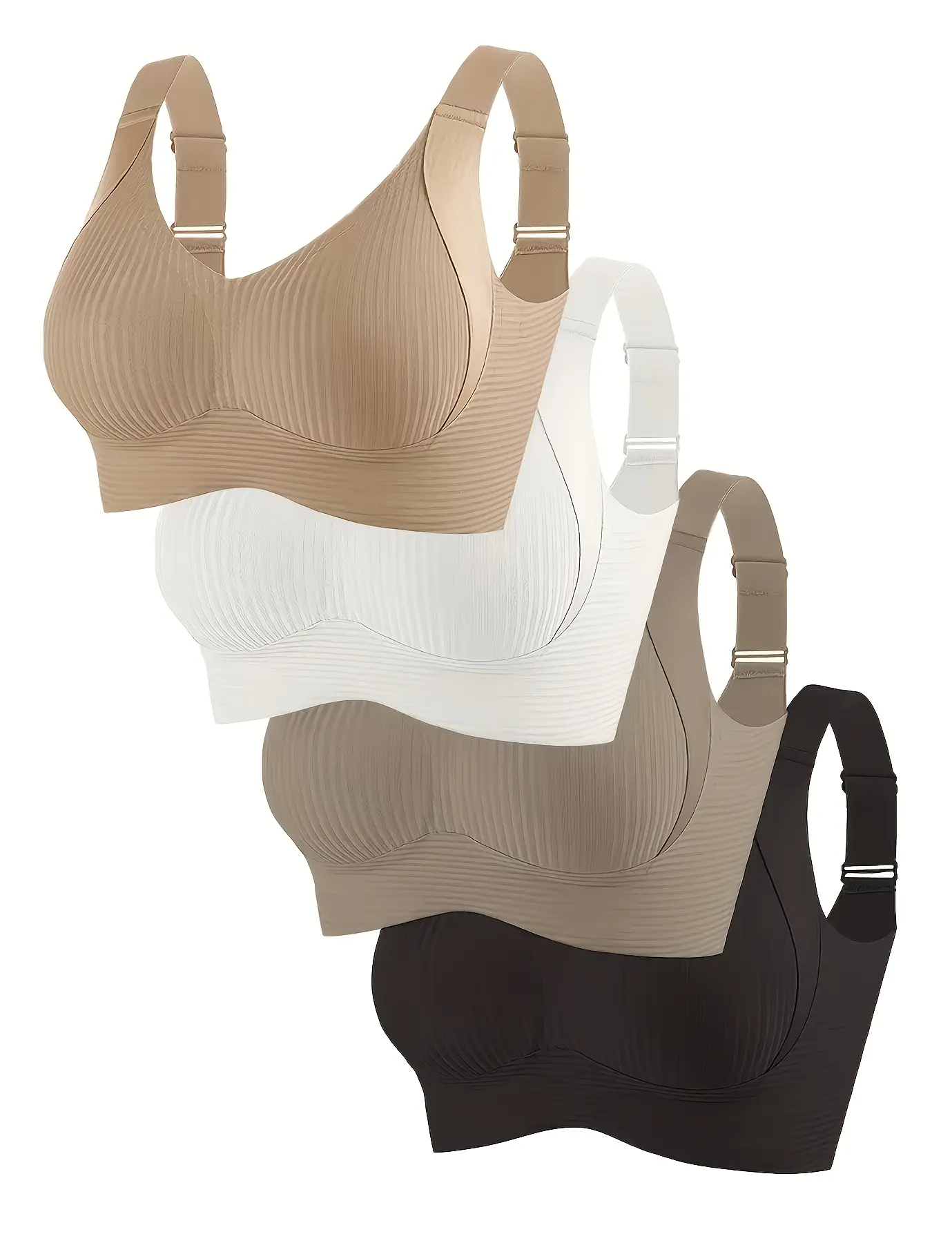 Women's Wirefree 4-Pack Pure Color Seamless Bralette Set - Lady Comfortable Breathable Push-Up V-Back Underwear, All-Season Soft Lightweight Lingerie, Underwear Set