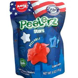 Amos Peelerz Stars Gummy Candy, Peelable Stars Gummy Candy, Resealable 6 oz Bag