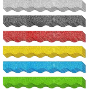 60 Feet Bulletin Board Borders, 45 Sheets Glitter Scalloped Border Trim Holiday Decoration for School, Classroom Office Party Wall Decor (6 Colors, Golden/Silvery/Red/Blue/Black/Green)