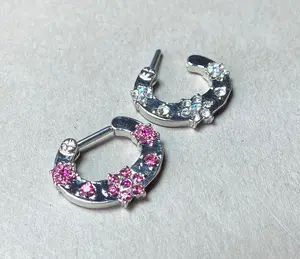 1pc Flower Paved Gems Septum Clicker Ring 316L Surgical Steel 16 gauge