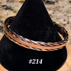 #214 Copper SS SB 5 5/8" x 3/8" Cuff Bracelet Handmade Artisan Jewelry Unisex Gift Ready Hand-Woven with Natural Patina Open Cuff Design Comfortable for Daily Wear