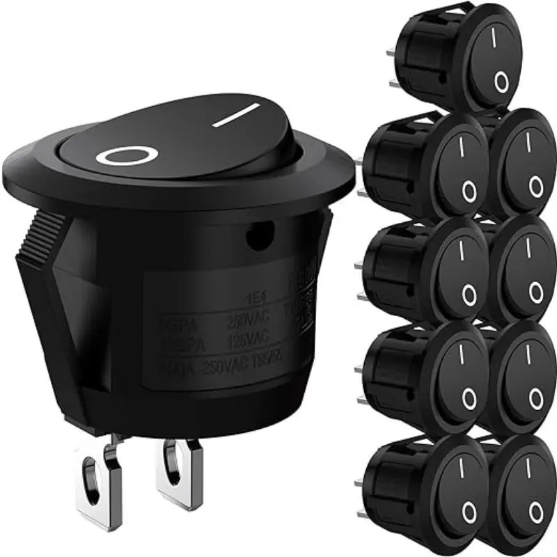 10 Pcs Round Snap Boat Rocker Switch AC 6A/250V 10A/125V 2 Solder Pads SPST ON/OFF 2 Pin Mini Boat Rocker Switch for Electrical Product