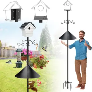 95 Inch Bird Feeder Pole with  Baffle - Adjustable Height Bird House Feeding Station Stand with Heavy Duty 5-Prong Anchor Shepherds Hook Hanger for Outdoor Garden Birds Watching