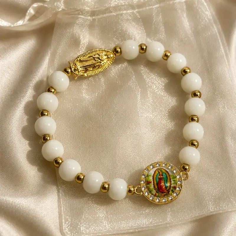 12pcs Recuerdos for Bautizo Virgin Mary Bracelets with Free Bags Included Elegant Design Beaded Jewelry Set